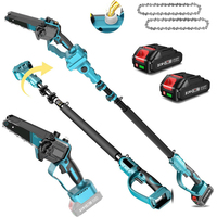 2-IN-1 Electric High Branch Saw 6-Inch Mini Cordless Chain Saw with Extension Rod Tree Trimmer Branch Cutter Pruning Machine