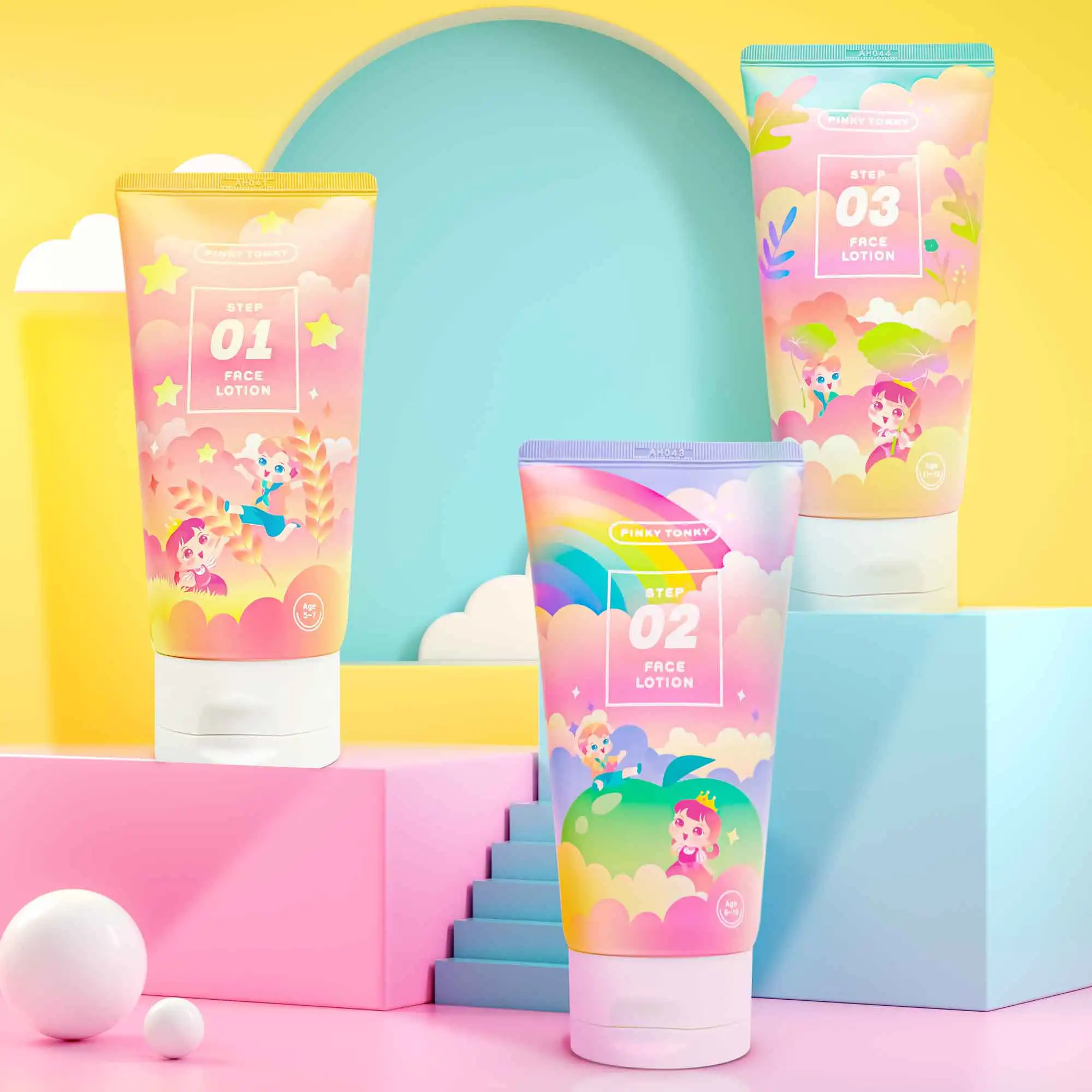 Pinky Tonky I'M Pinky Kids Face lotion 150ml Step1(ages 3 to 7) Step2(ages 8 to 10) step3(ages 11 to 13)