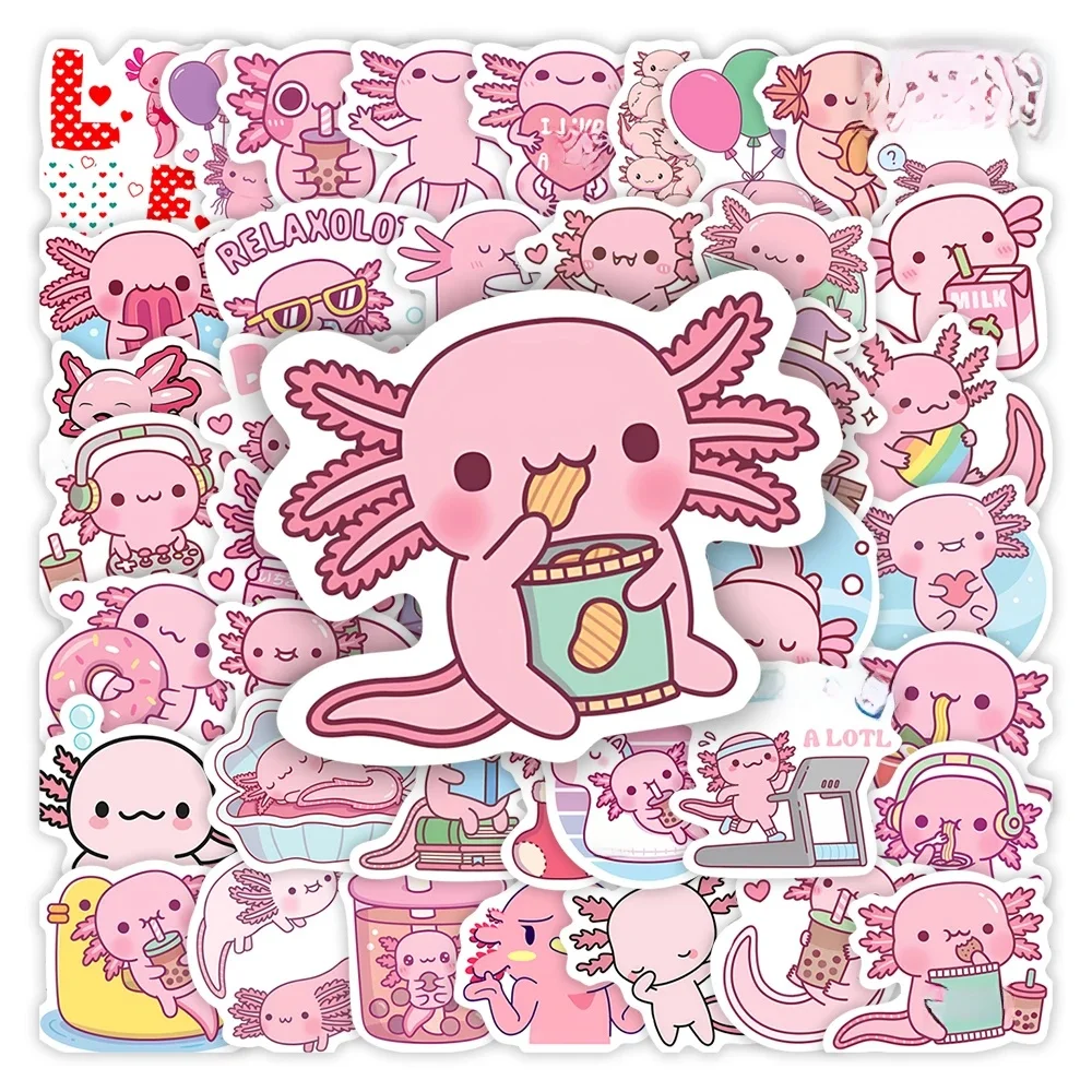Cute Cartoon Axolotl naklejki Kawaii DIY zabawki dla dzieci prezent dekoracyjna naklejka na laptopa telefon księga gości pamiętnik bagaż wodoodporny — zdjęcie 2