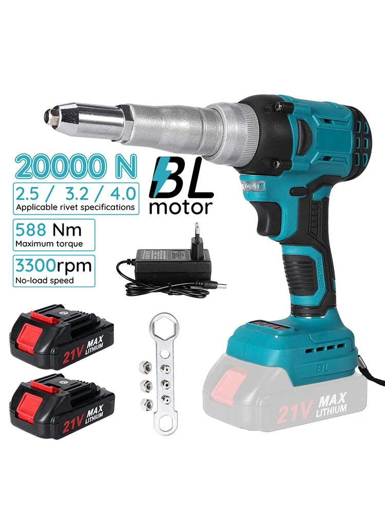 20000N Bürstenlose Elektrische Nietpistole 2,5/3,2/4,0mm Nietmutternpistole Bohrer Automatisches Nietwerkzeug für Makita 18V Akku