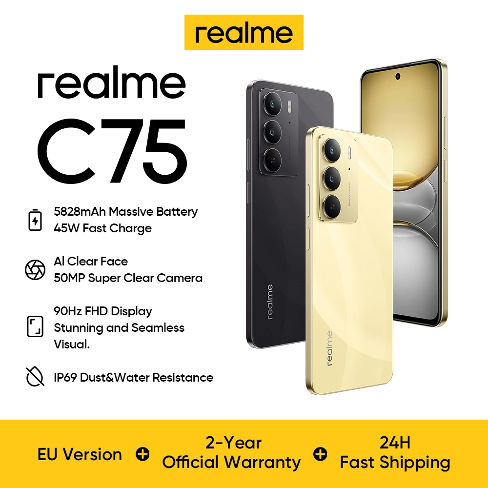 Realme C75 4G Smartphone, 6,72 pouces 90Hz, 5828mAh Batterie massive 45W Charge rapide, 1080 x 2400Pixels, Appareil photo 50MP, Mediatek Helio G92 Max Octa-core