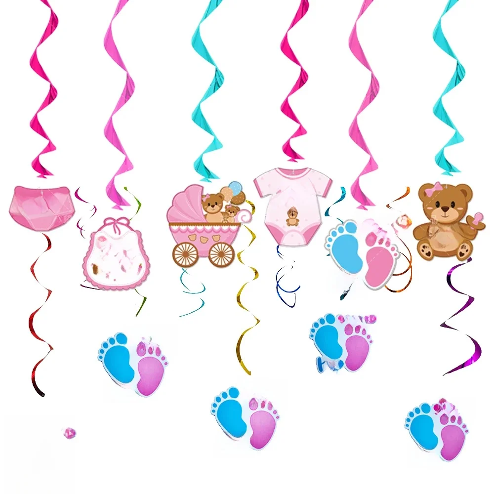 Décorations de fête à thème pour révélation du sexe de bébé, tourbillons suspendus pour garçons ou filles, tourbillons suspendus rose et bleu, fournitures de fête prénatale