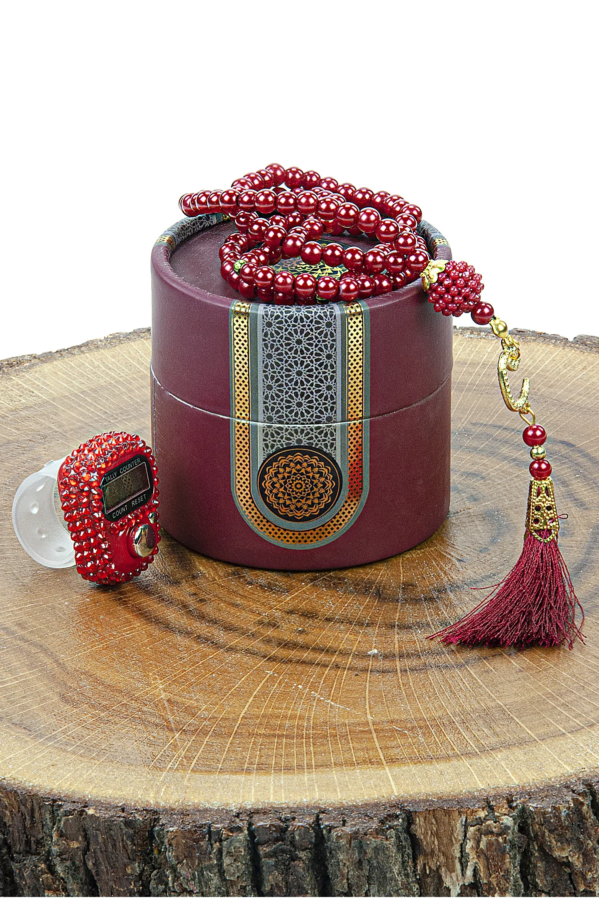 Set regalo 3 pezzi cilindrico in scatola mevlut con rosario di perle, macchina per la pietra e lo Chanting medlut t Quran preghiera Kaaba Hajj Umrah teeth