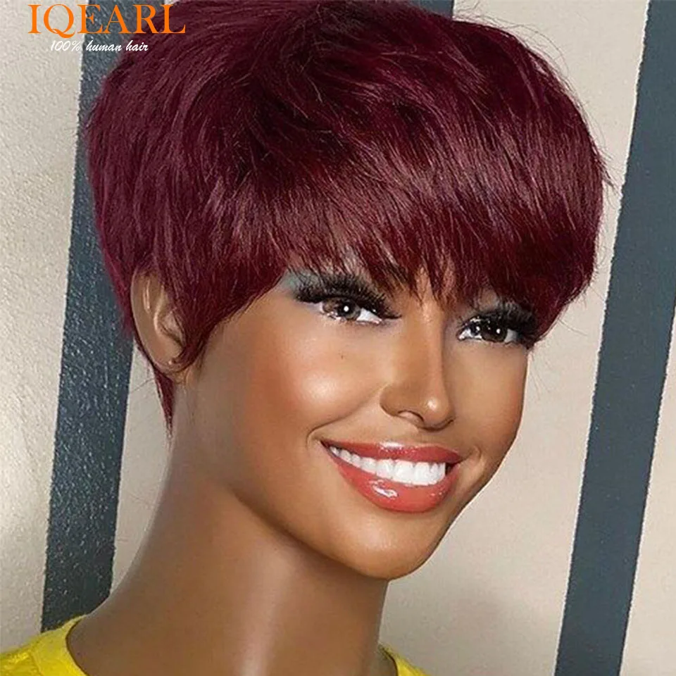 

Short Bob Wigs Human Hair Pixie Cut Wigs with Bangs Highlight Blonde Remy Human Hair for Brazilian Afro Women Glueless Wig