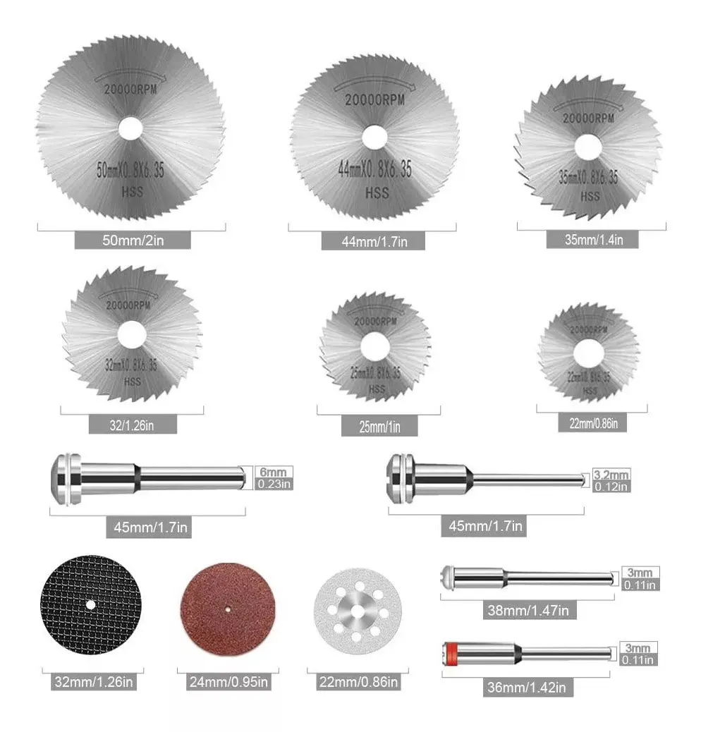 Discos de Corte Serra HSS 99 Peças c/ Broca para Metal/Madeira/Plástico/Alumínio/PVC/MDF - Micro Retífica