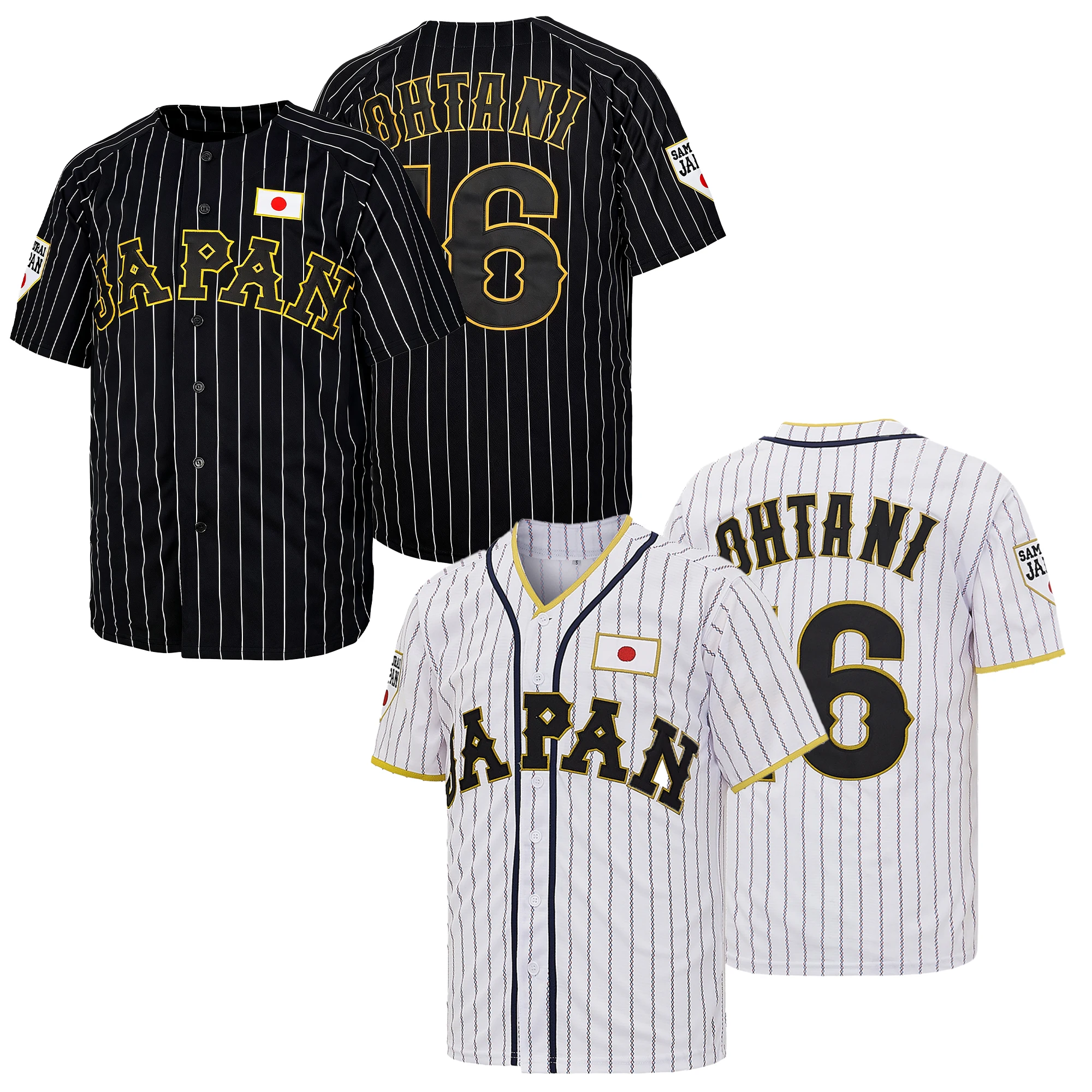 Men's #16 Ohtani Japan Samurai Black Pinstriped Baseball Jersey,Letter Embroidery Baseball Apparel,Fan Gift for Game Day