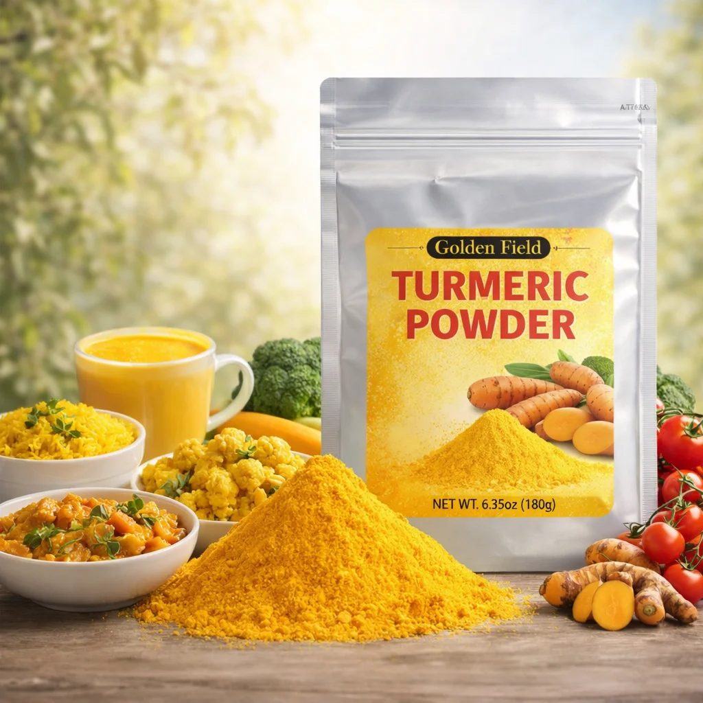 Cúrcuma en Polvo - Polvo Vegetal, 6.35oz (180g) - Sabor Especiado Cálido para Cocinar, Recetas de Sopa, Repostería - Polvo Fino, Fresco - Tas