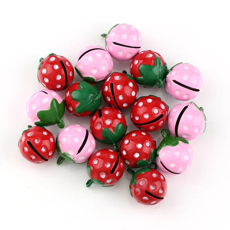 Śliczny Mini dzwonek szkolny kształt truskawki 21mm 2 szt. Miedziane dzwony Jingle dla naszyjnik z dzwoneczkami Charm Fit festiwal/impreza/naszyjnik dla zwierząt — zdjęcie 2