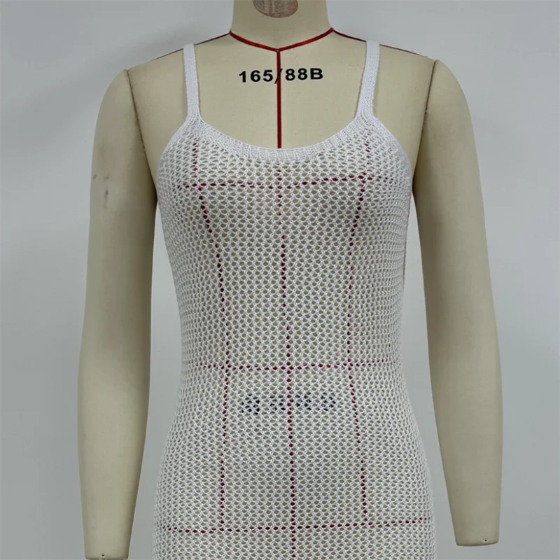 Women Sleeveless Backless Long Bandage Dress Sexy See-through Crochet Swimsuit Beach Sheer Knit Bikini Cover-Up Female Swimwear