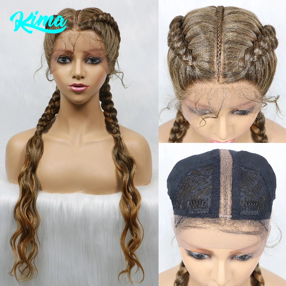 KIMA Synthetic Cornrow Braids Wig With Baby Hair Natural Wave Hair Double Dutch Braid Lace Front Wig For Black Women Afro Wig