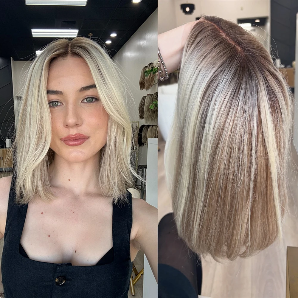Beachy Blonde Icy Cool Highlights Wig Short Bob Wig 13x6 PrePlucked Free Part HD Invisible Lace Front Wig Heat Safe Synthetic