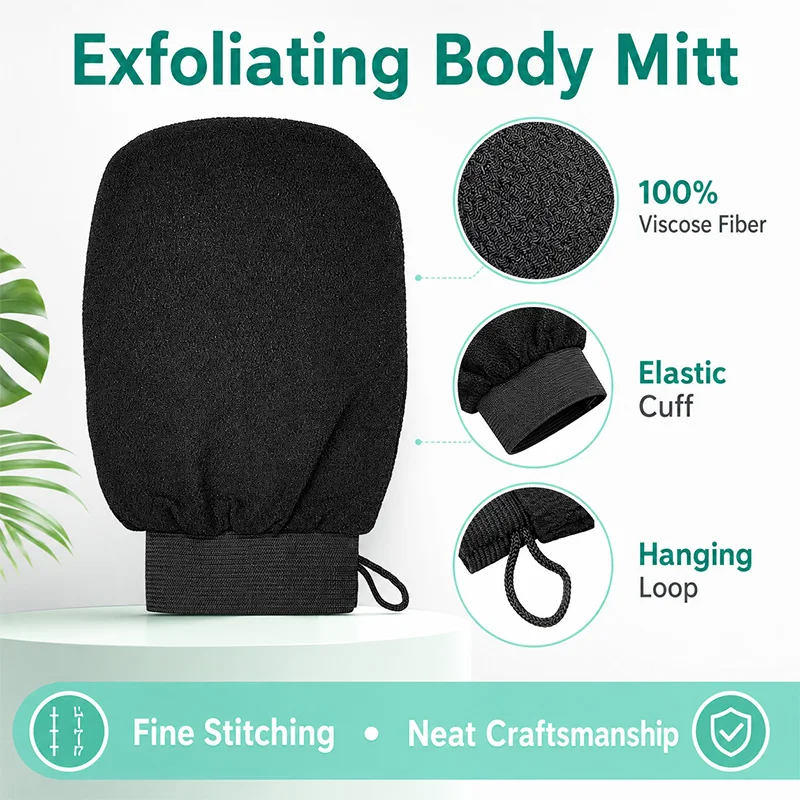 Black Exfoliating Kessa Bath Mitt Body Scrub Glove Dead Skin Remover Shower Peeling Glove