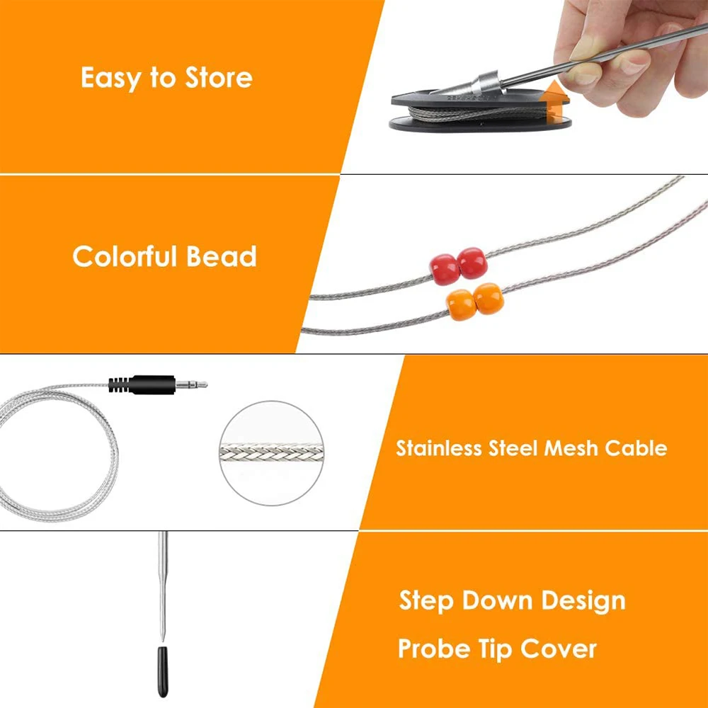 Enhanced Stainless Steel Replacement Probes:  of Additional Probes with Improved Wire for NEIHOU Grill Thermometer