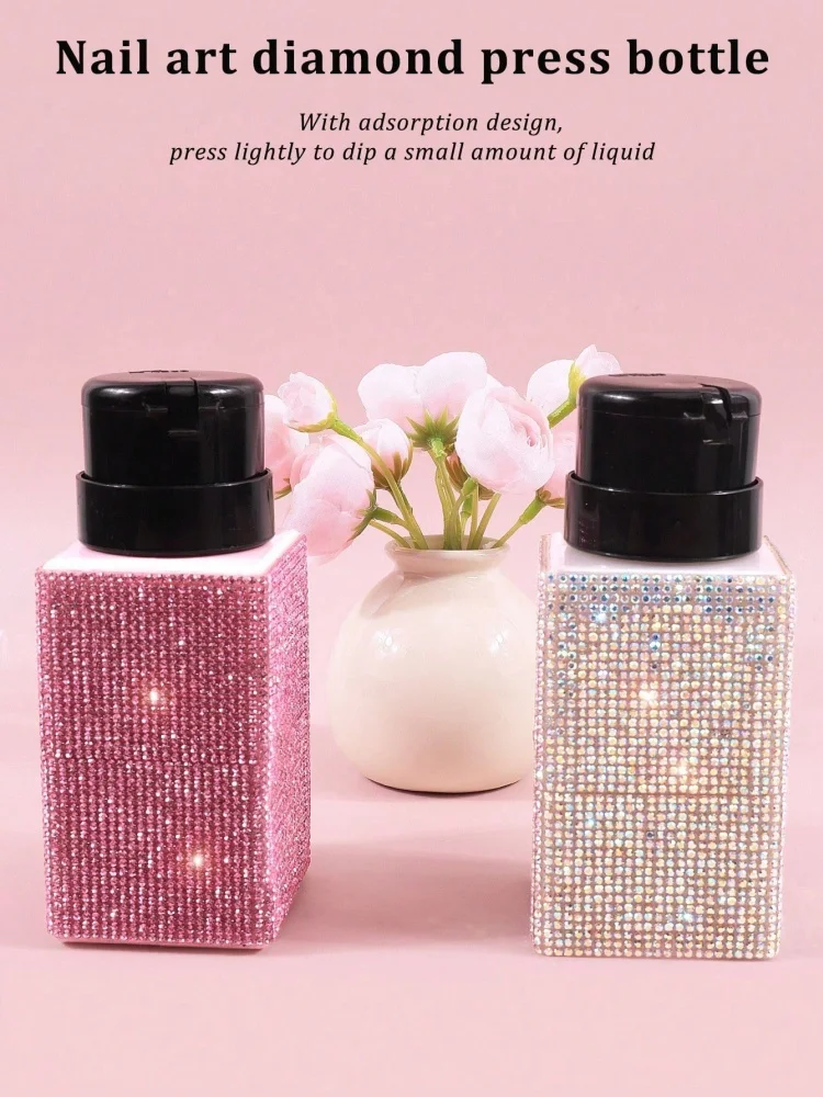 1 Pcs Diamond Nail Refillable Bottles Empty Press Pump Dispenser Nail Art Polish Remover Cleaner Makeup Bottle Manicure Tool