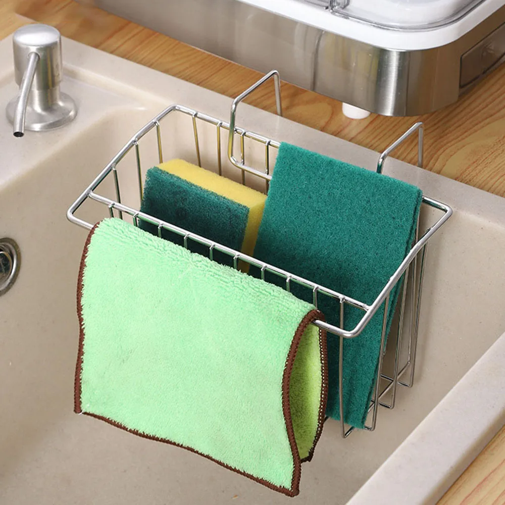 

1PC Hanging Drying Basket Kitchen Wrought Stainles Steel Drain Rack Brush Sponge For Sink Storage Drainage Holder Organizer