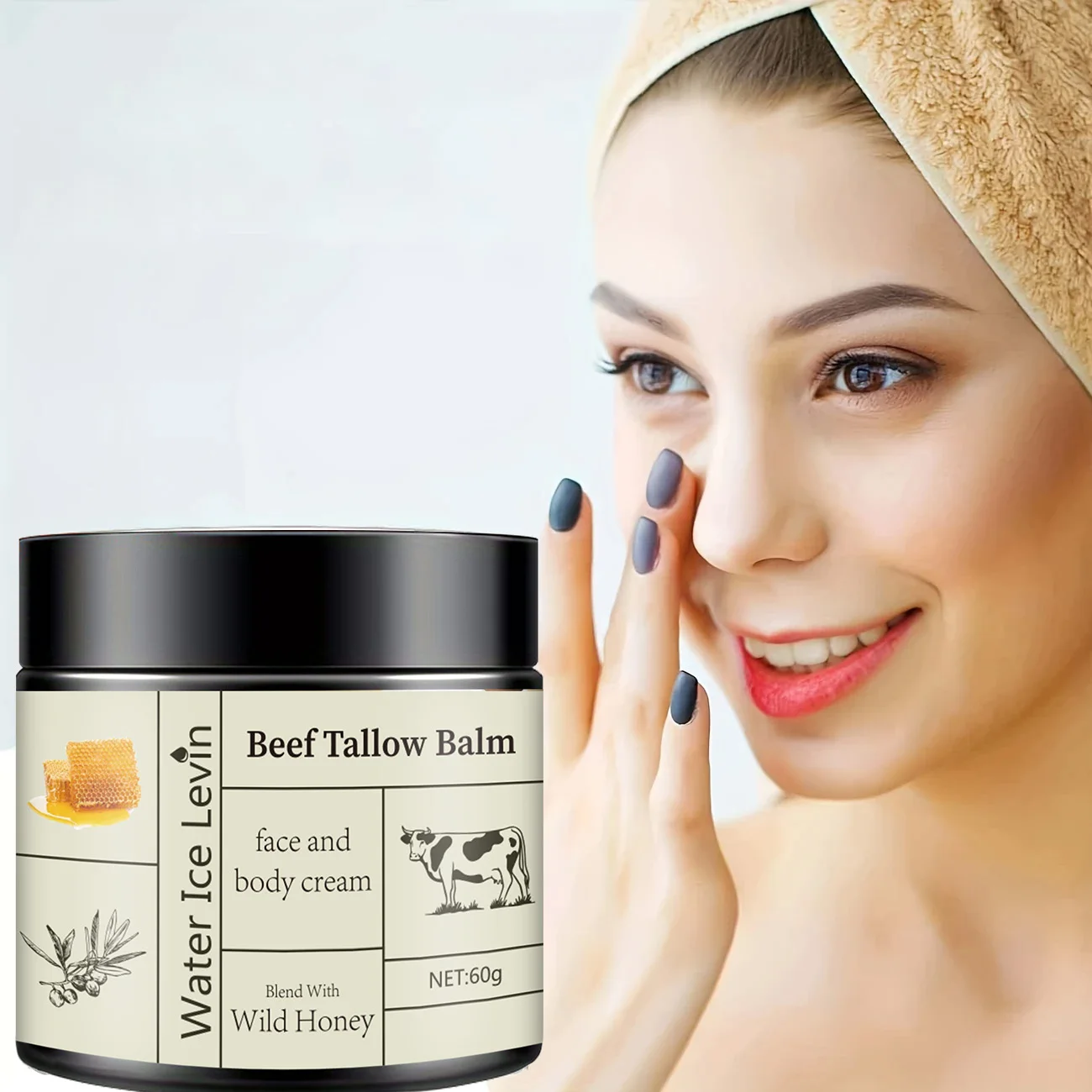 Beef Tallow Balm Locks in Moisture, Provides Deep Nourishment Non-Sticky, Fast-Absorbing for Face, Body. With Wild Honey Blend.