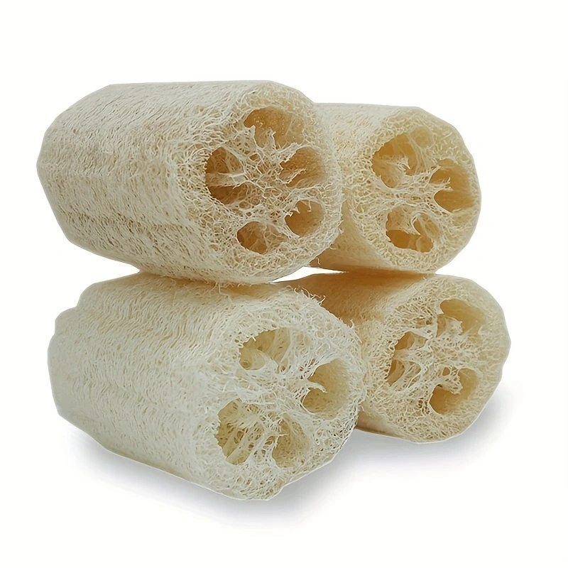 4Pcs Natural Loofah Sponge, Egyptian Shower Exfoliating Body Scrubber, Organic Luffa Sponge for Kitchenware Cleaning