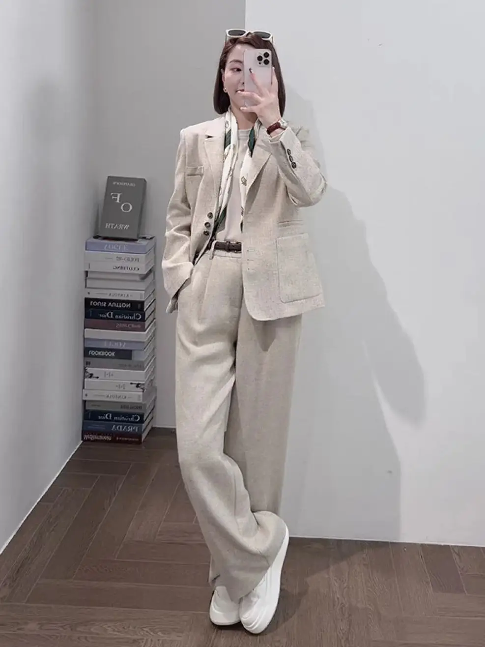 

Autumn office style casual women's thick solid color linen trouser suit