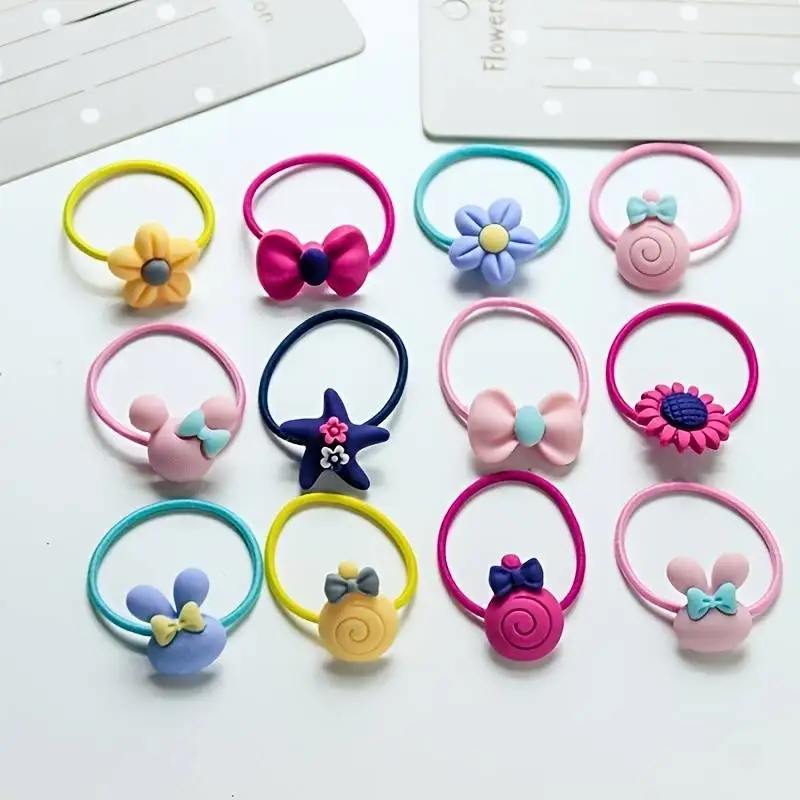 50pcs Cute Cartoon Elastic Hair Ties Candy Color Decorative Accessories For Girl