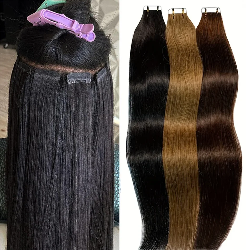 

Tape in Hair Extensions 100% Human Hair Brazilian 20 Pcs/set 50g Straight 4x0.8cm Skin Weft Remy 16-26 inch For Thin Hair