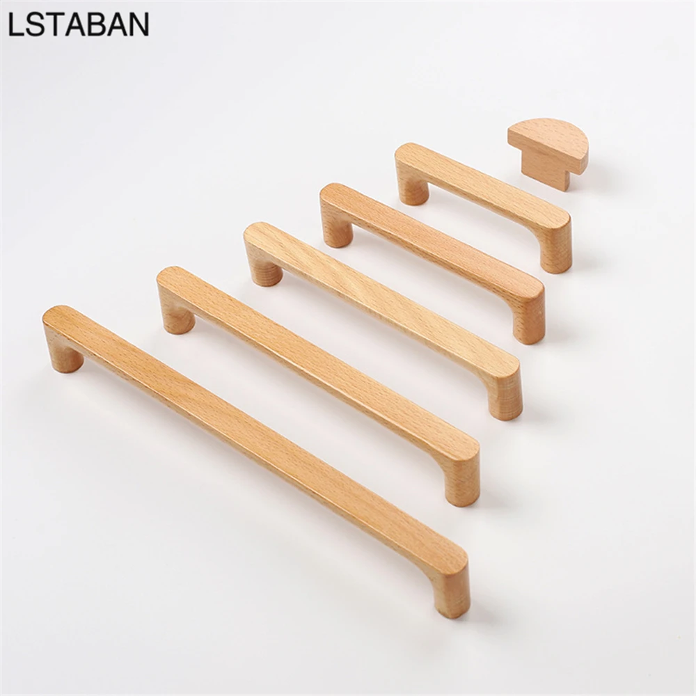 Nordic Wooden Cabinet Handles Solid Wood Furniture Kitchen Door Handle Wardrobe Cupboard Drawer Knobs Hardware Round Pull Handle