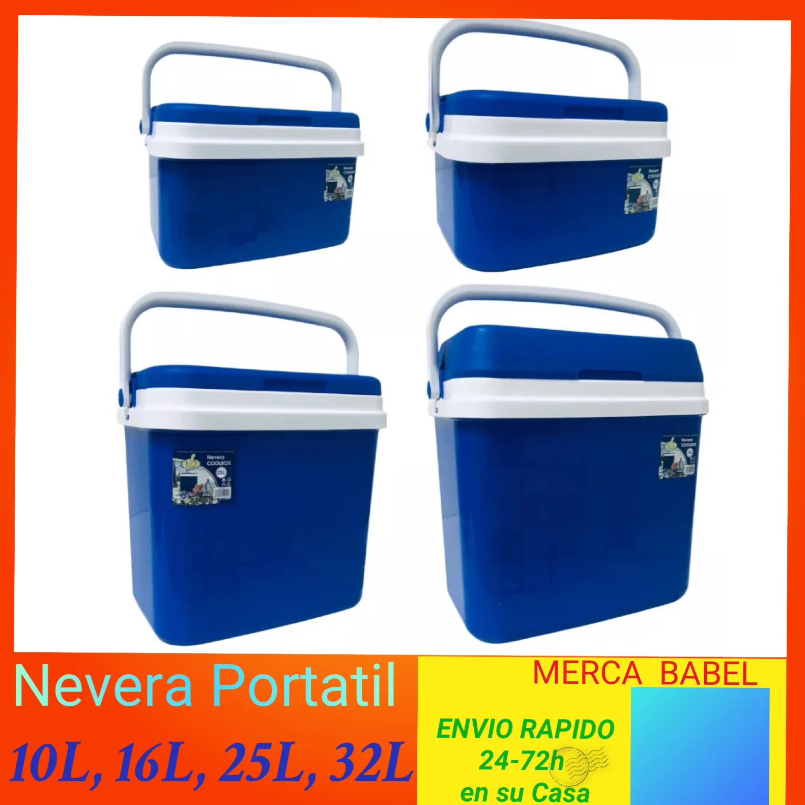 Nevera Portátil Plastico Rigido Térmica con Asa, para Mantener Bebidas y Comida en Fria, Plastico de Polipropileno, Ideal para playa, excursion al Aire Libre, en el Jardín, Camping, Barbacoa, Pícnic. 10L, 16L, 25L, 32L