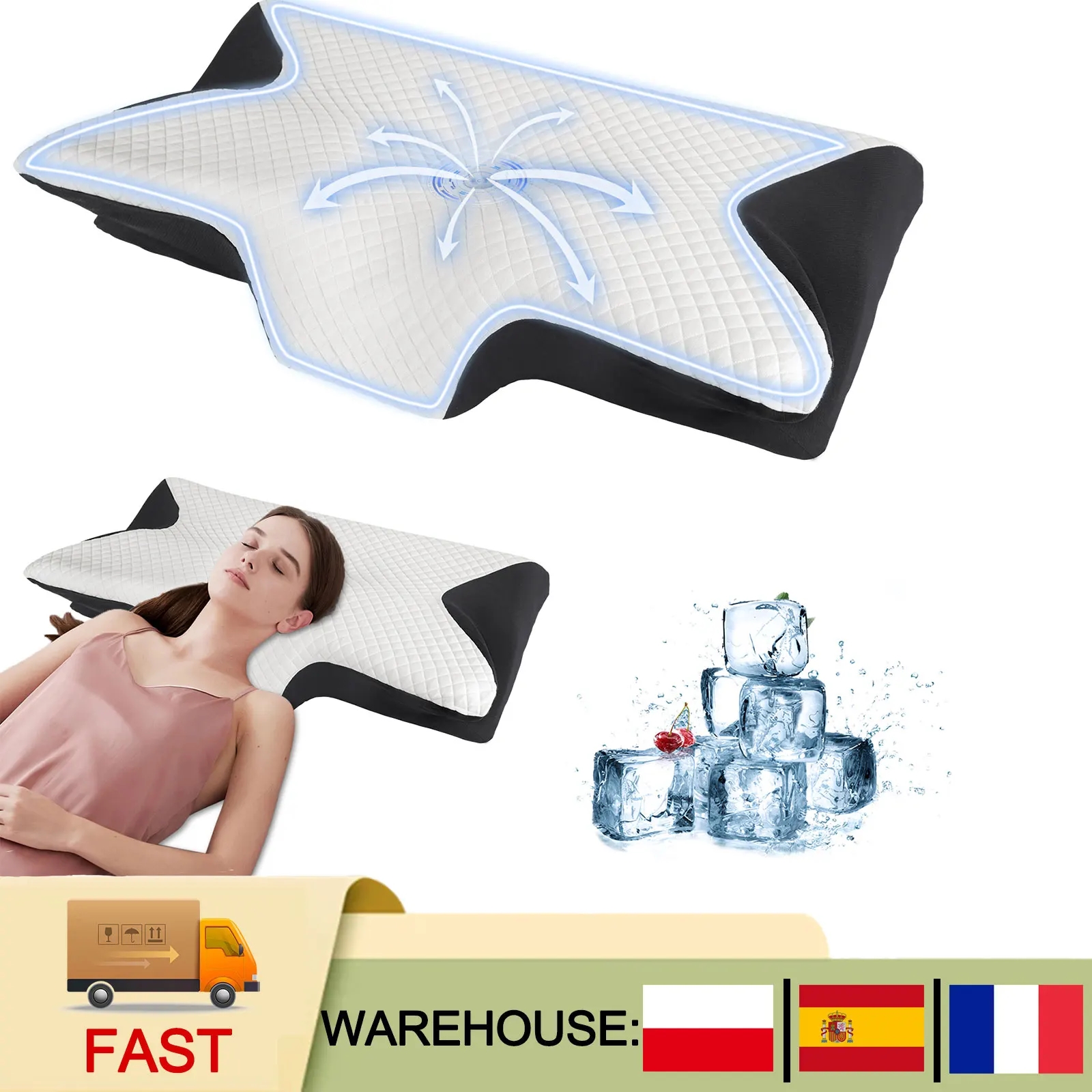 Oreiller ergonomique en mousse à mémoire de forme, orthopédique cervical, pour soulager les douleurs cervicales, adapté aux dormeurs sur le côté, le dos et le ventre