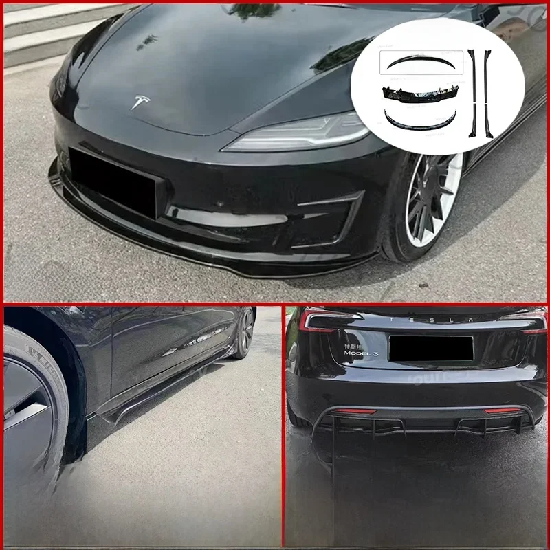 FDC Auto Body Kits For Tesla Model 3 Highland 2024 2025 Glossy Black & Carbon Front Bumper Lip Rear Diffuser Spoiler Side Skirt — zdjęcie 2