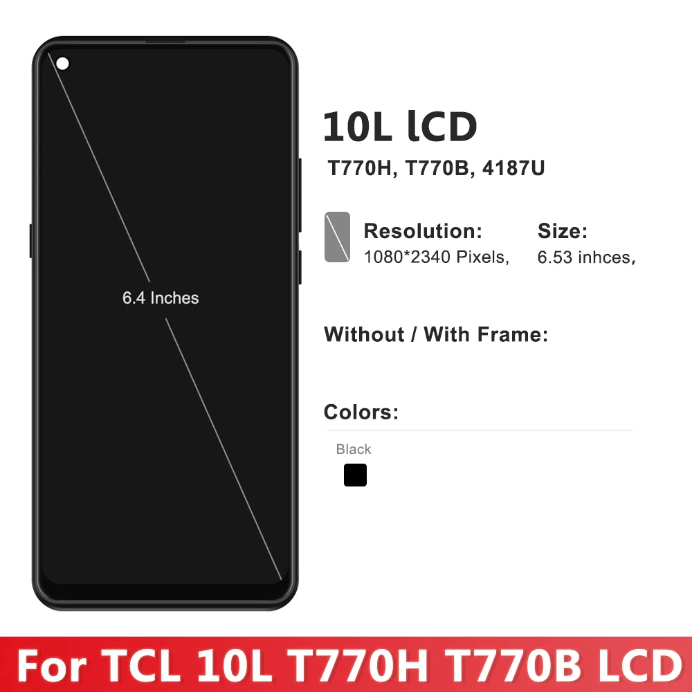 100% Tested For TCL 10L LCD T770H, T770B,4187U Display Touch Screen Digitizer Assemby For TCL 10 Lite Display with Frame