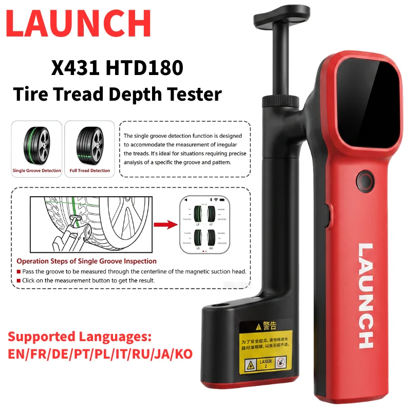 LAUNCH X-431 HTD180 Handheld Laser Tire Tread Depth Gauge with Touch Screen, 0.1mm High Accuracy Real-time Data Tire Health