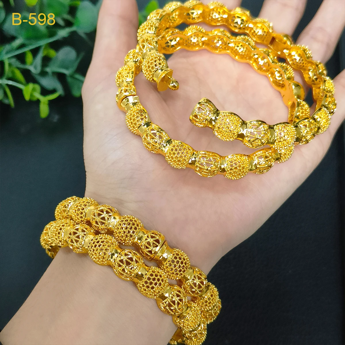 60MM Dubai Wedding Bangles For Women Ethiopian Jewelry 24k Gold Color Indian Bangles Bracelets Women Birthday Jewelry Gifts