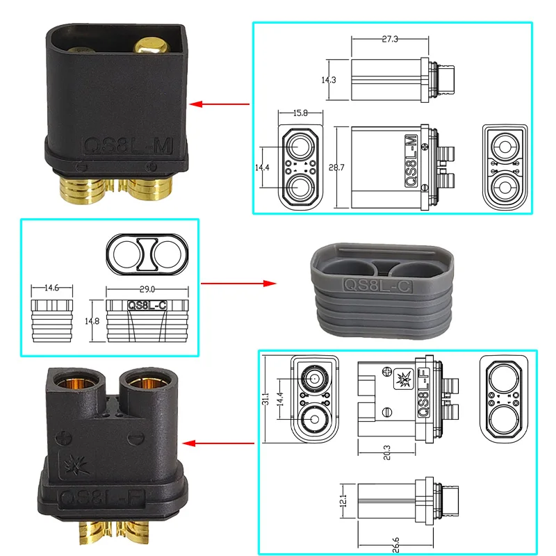 QS8L fireproof flower high current male and female connectors 2+4 pin aeromodelling drone charger lithium battery plugs