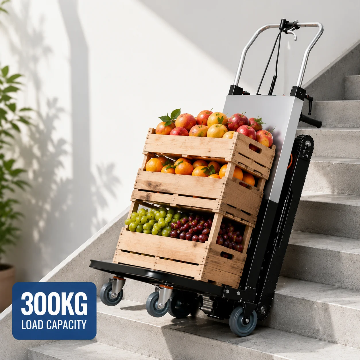 Image of Treppensteiger-Roboter 250-400kg Treppensteiger mit Batterie. Schwerlast-Transportmaschine. Kettentransportwagen, Handwagen
