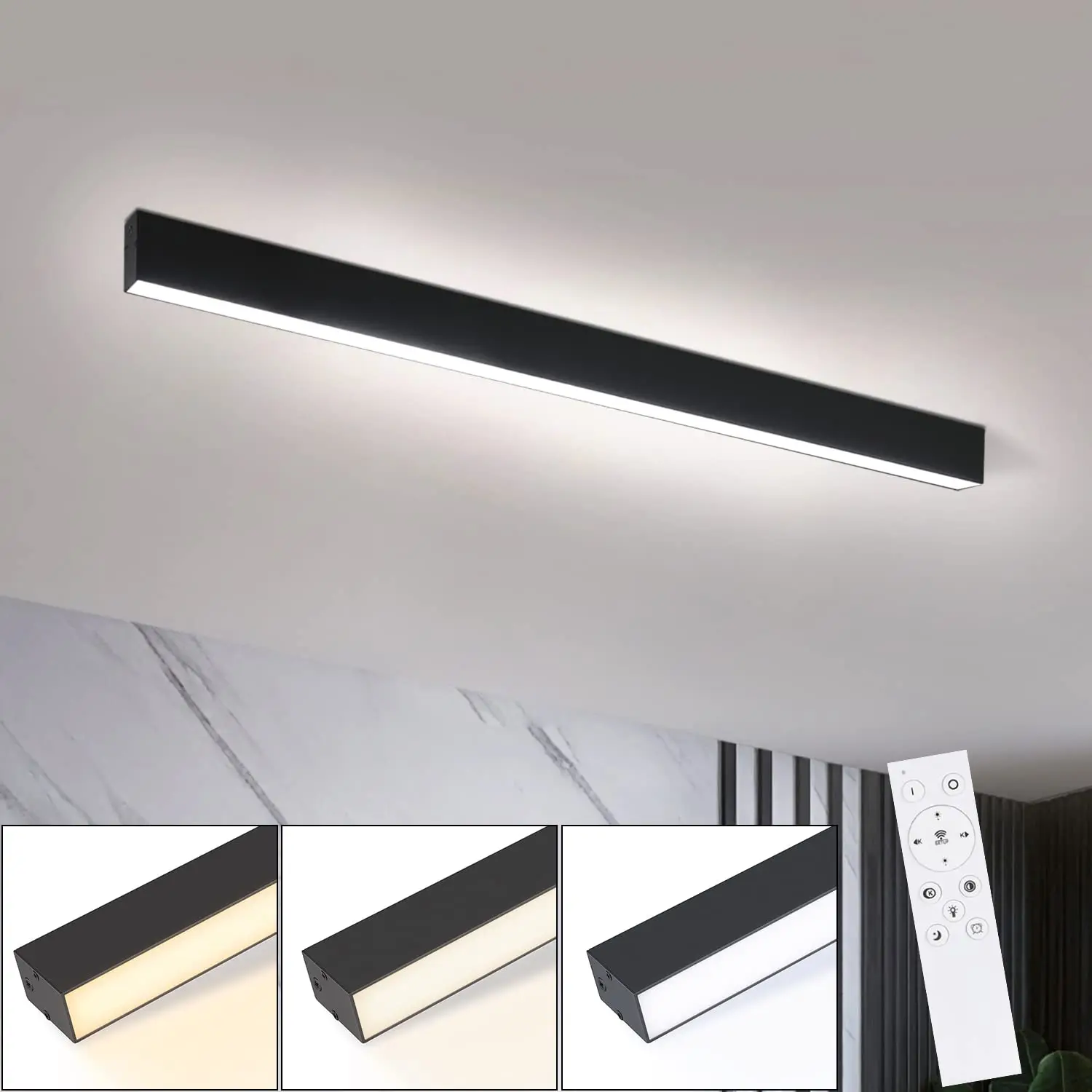 LED Deckenlampe Dimmbar Deckenleuchte 25W - Wohnzimmer Schwarz Panel Modern Büro 50CM Lang Deckenbeleuchtung Wohnzimmerlampe Bürolampe Decke mit Fernbedienung für Küche Flur Schlafzimmer