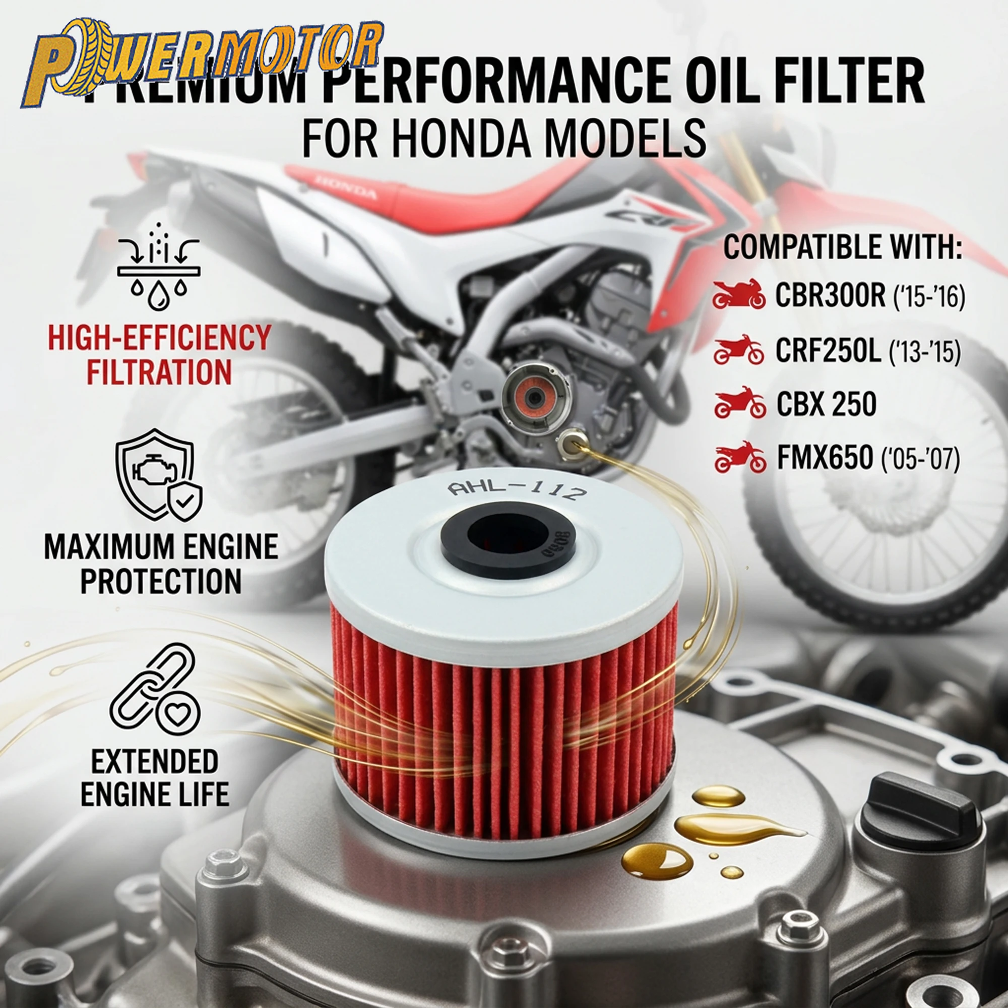 

Motorcycle Oil Filter HONDA CBR300R CBR 300R 2015 2016 CBX 250 CRF250L CRF 250L 2013 2014 2015 FMX650 FMX 650 Supermoto Modified