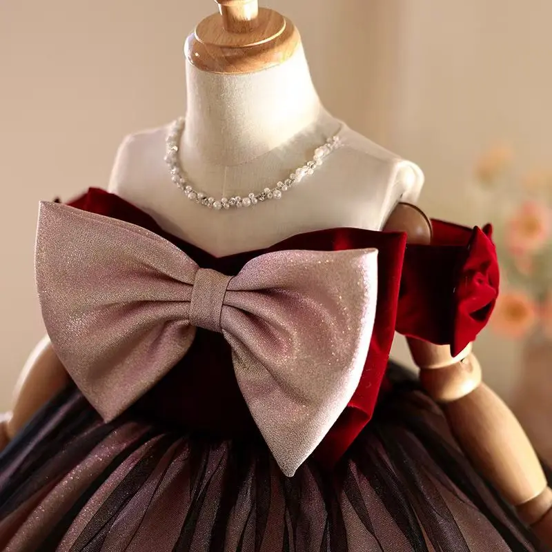 ジル・ウィッシュ J464 エレガントなバーガンディガールドレス ビーズボウ 幼児 キッズ プリンセス 誕生日 結婚式 パーティー イブニング ボールガウン 2025