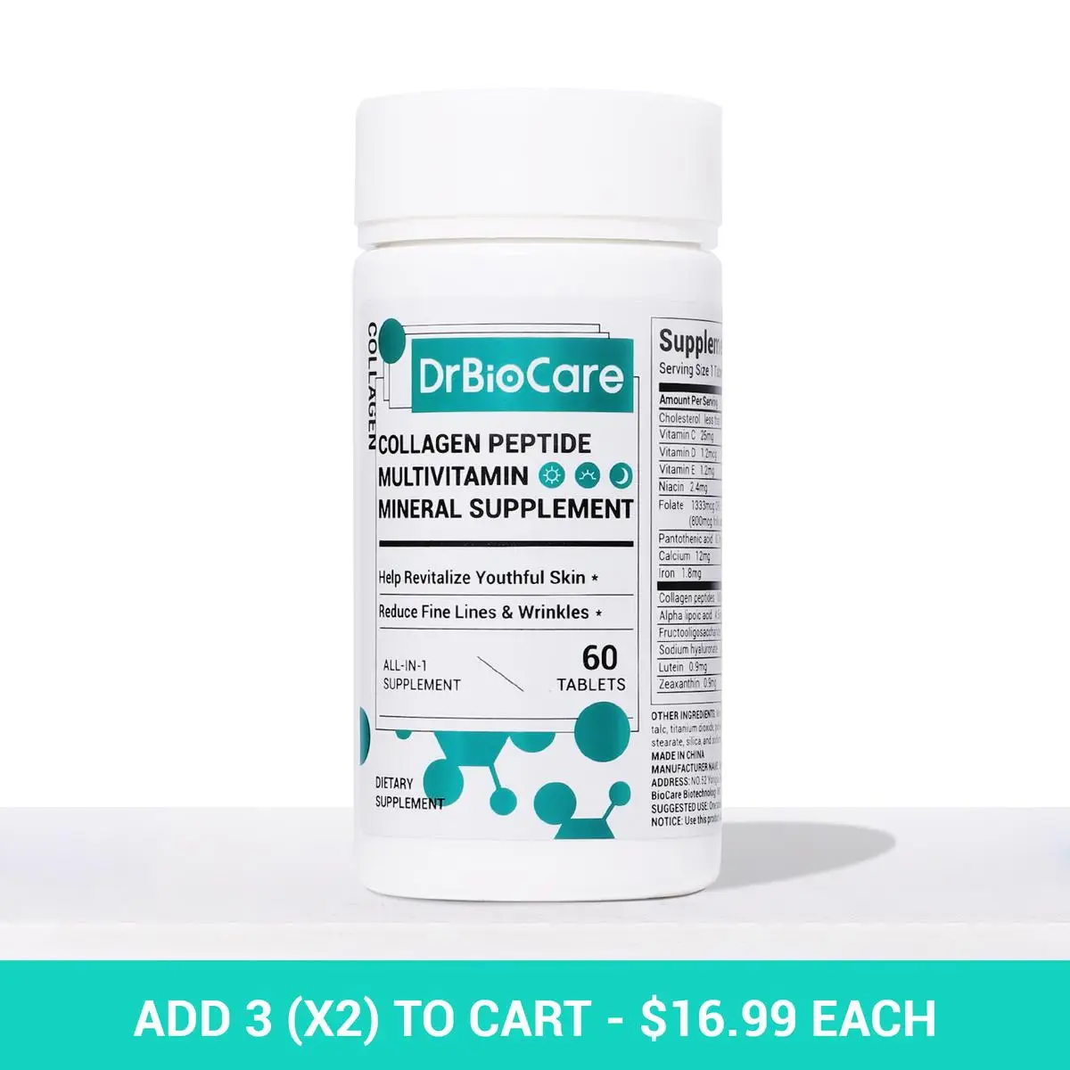DrBioCare Collagen Supplement with Vitamin D3 C Probiotics E & B Complex - Multivitamin Mineral Fitness Healthcare Edible