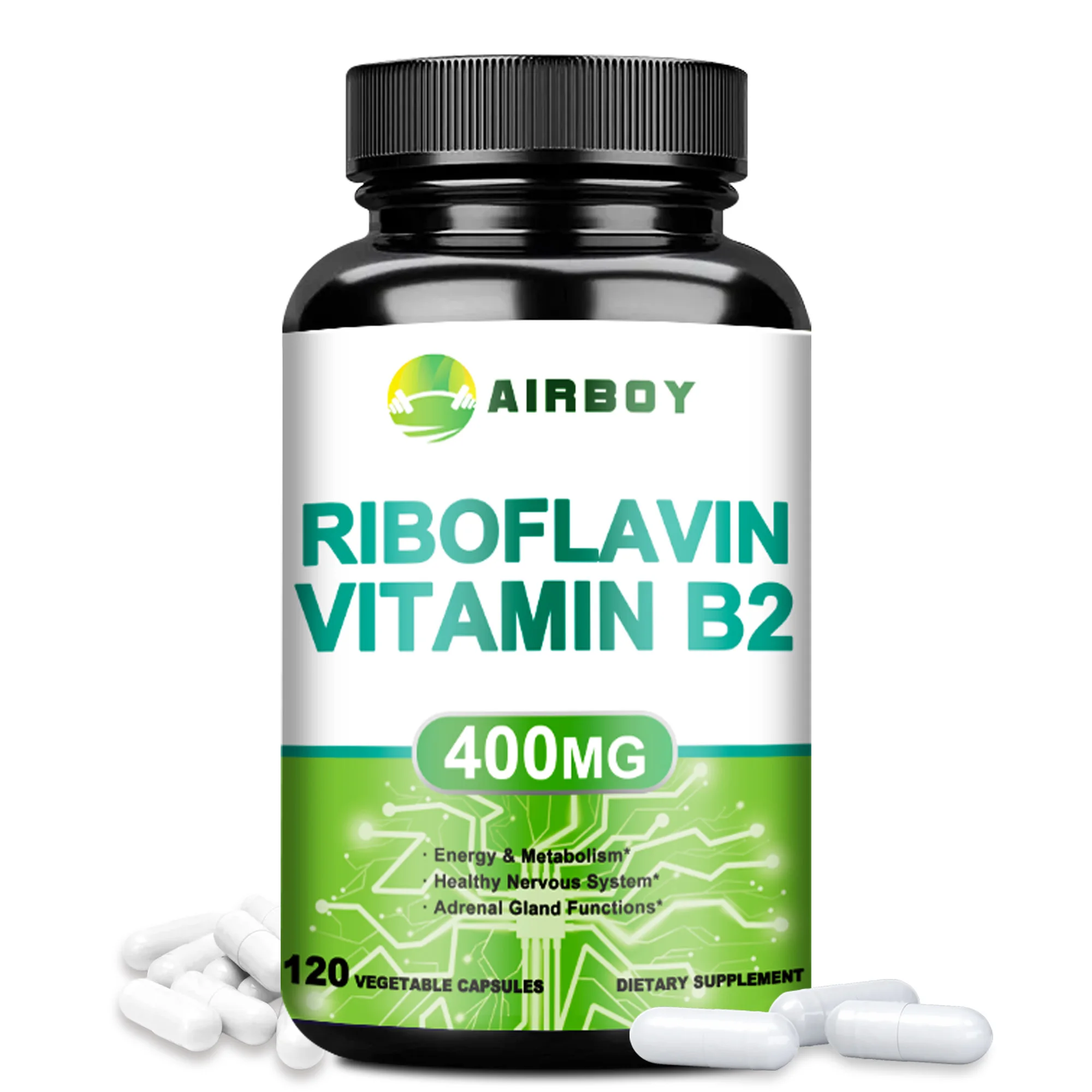 Vitamin B2 Riboflavin - Promotes Energy Metabolism, Supports Mood and Nervous System Health - 120 Capsules