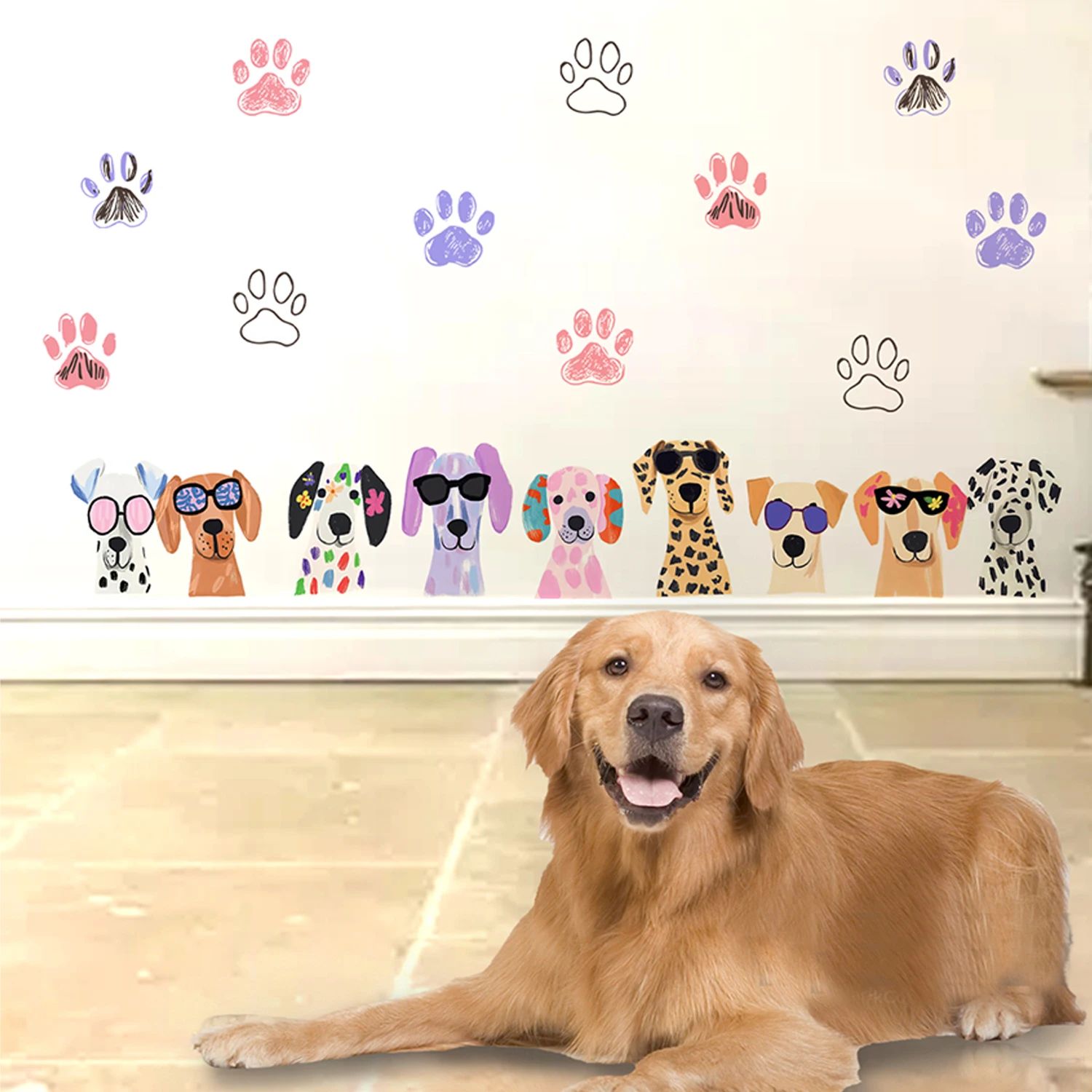 Fashion Sunglasses Dogs Wall Sticker for Pet-Themed Shop Pet Room Vinyl Art Wall Decal Living Room Porch Personalized Home Decor