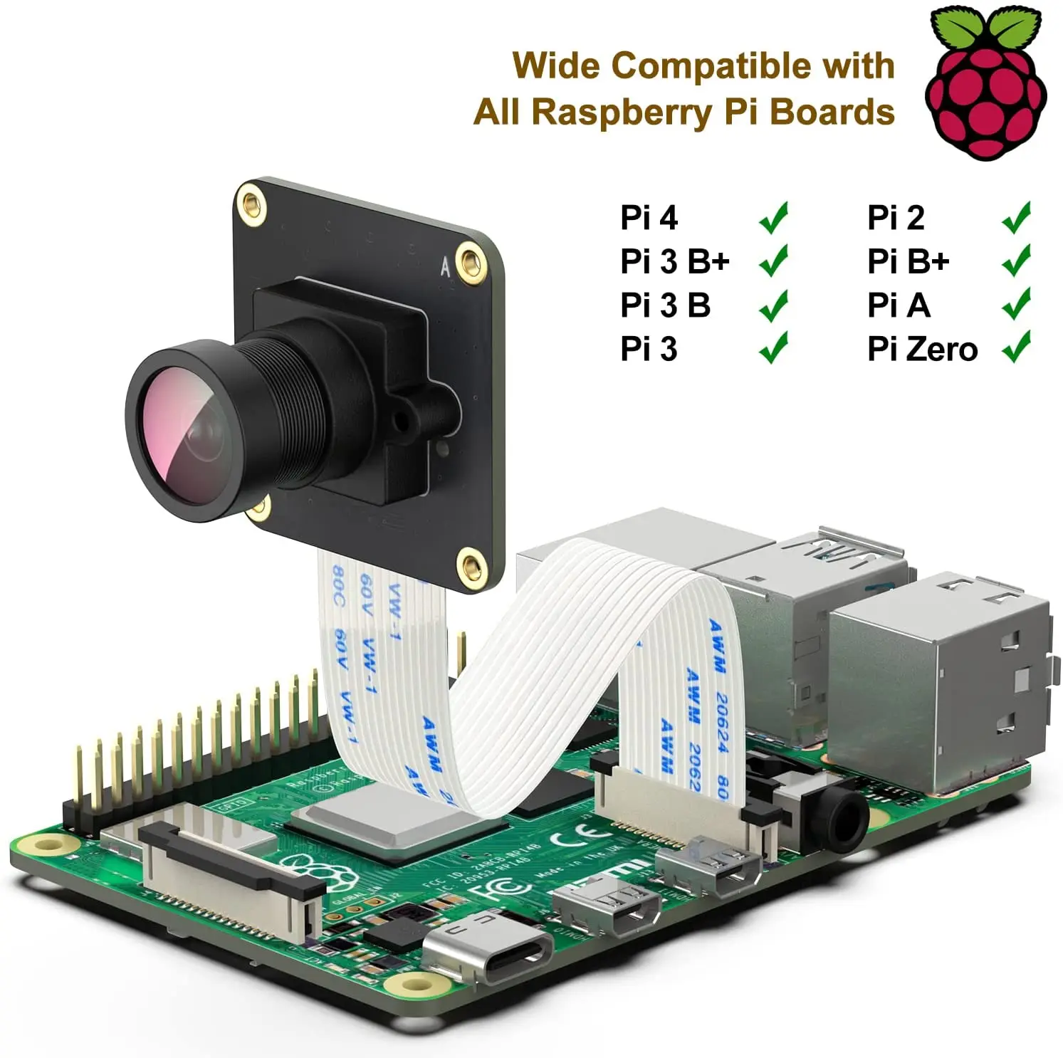 Raspberry Pi Industrial Camera OV9281 Version 2 Monochrome 1MPixel Wide Angle Fisheye Lens for Pi 5/Pi 4/3B+/3B/CM4/CM3+