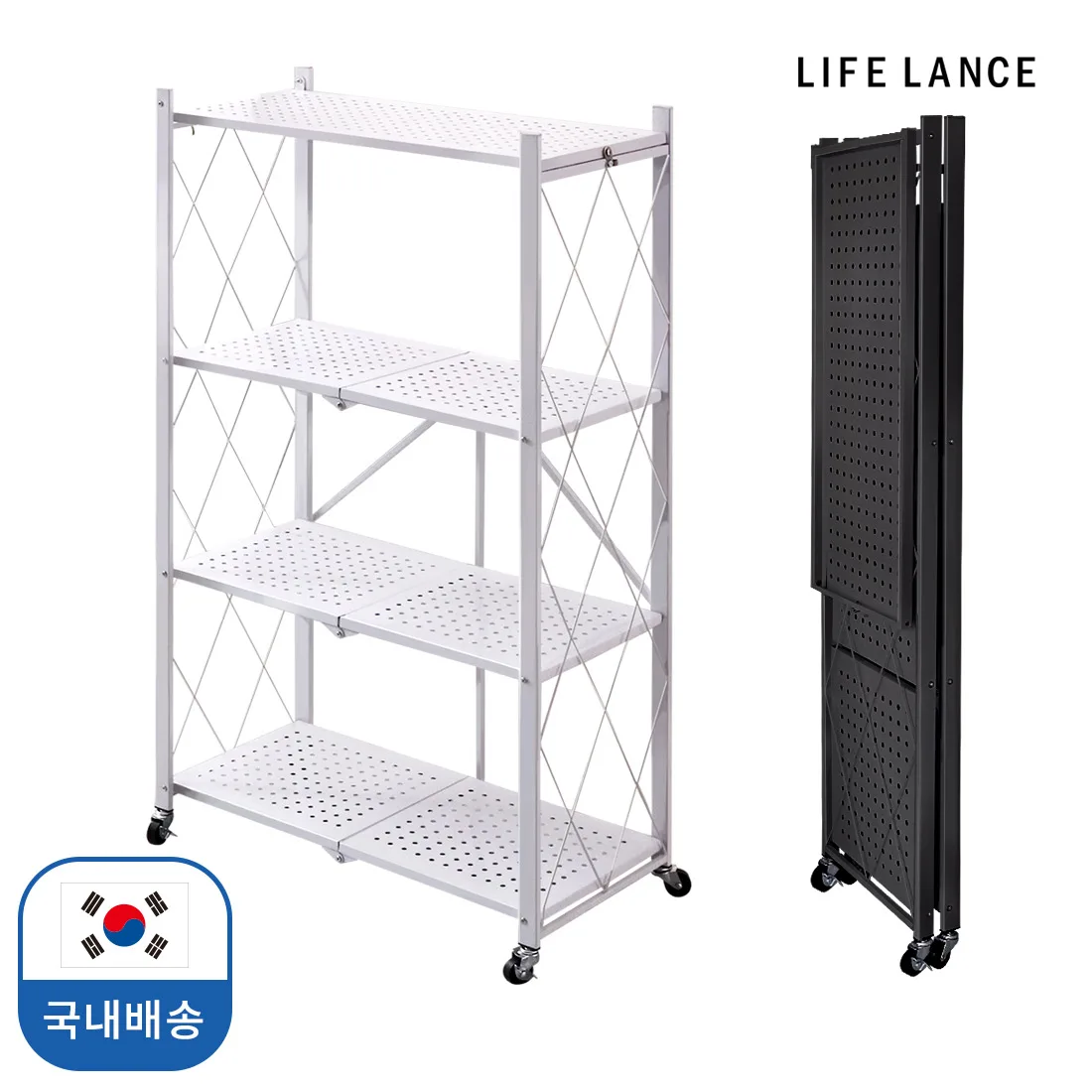 Folding Iron Rack 4 floor Portable Iron Frame Folding Rack 라이프란스 접이식 철제 선반 4단 이동식 철제 프레임 폴딩 선반 LIFE LANCE