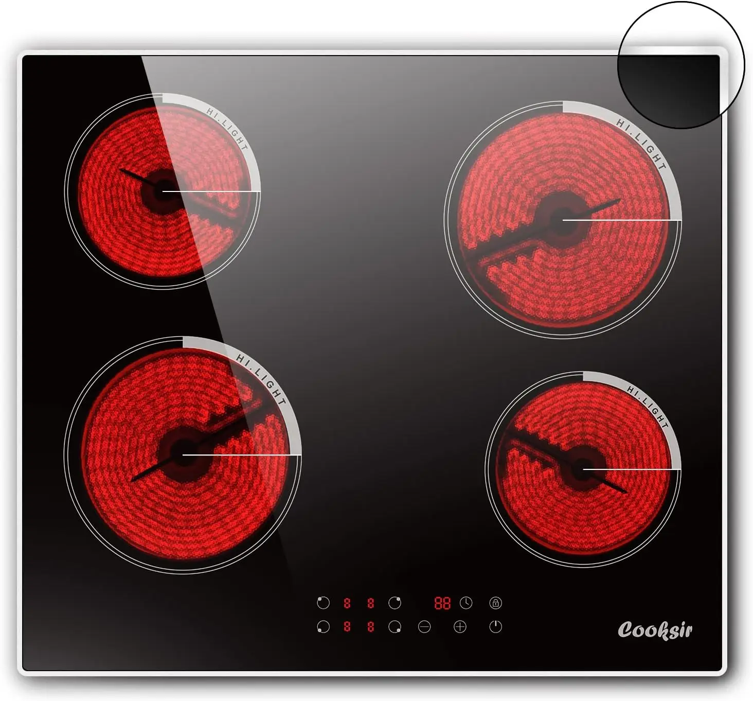 Cooksir Glaskeramik-Kochfeld, 4 Platten, 60 cm, integriertes Kochfeld, selbstzuffizient, 6000 Watt, Edelstahlrahmen, 220 V, kein Stecker