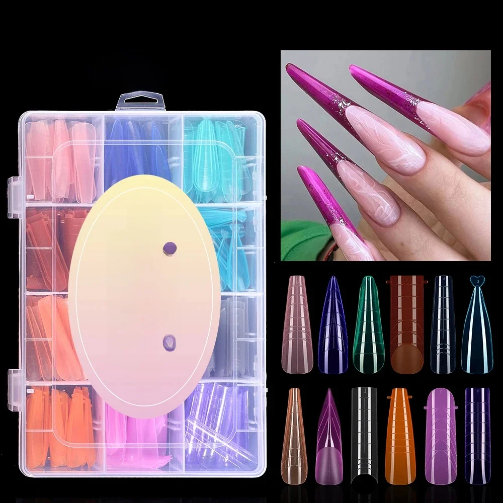 TP 292 pièces/boîte ongles double forme ensemble coloré acrylique Extension ongles formes faux ongles conseils Poly ongles Gel moule couverture complète formes supérieures