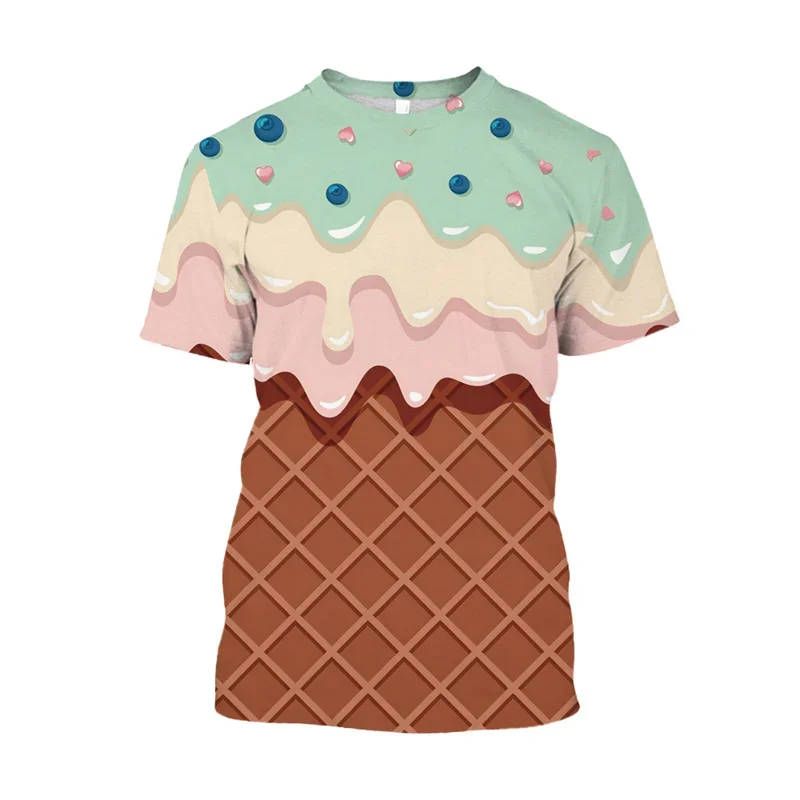 T-shirt graphique imprimé crème glacée 3D pour hommes et enfants, manches courtes, vêtements Harajuku Y2K, Économie drôles, Hamburger Matut, été