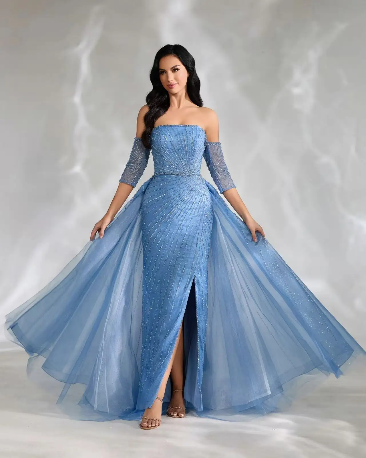 

（SALE）Shalimar Zhang Blue Long Luxury Dress Party dresses For girls gowns diamond Handmade For Women Wedding Party Customized