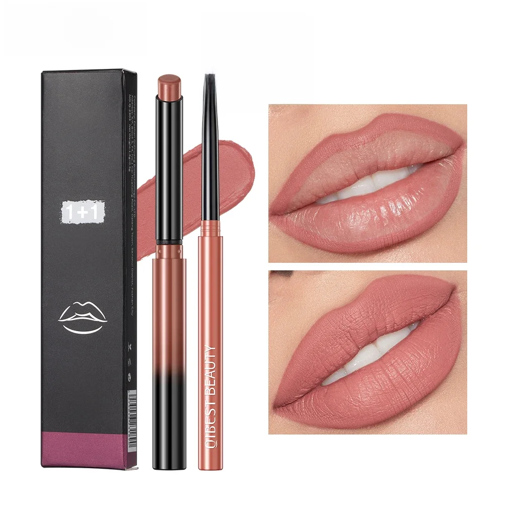 QIBEST 2 pièces rouge à lèvres crayon à lèvres ensemble mat nu crayon à lèvres imperméable longue durée rouge à lèvres stylo Contour maquillage pour les femmes