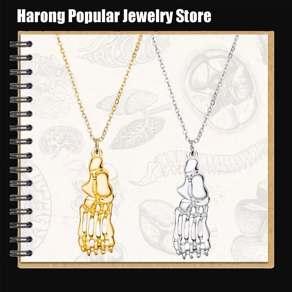 Harong Medical Bone Necklaces for Women Men Orthopedics Foot Bones Charm Collar Jewelry Gifts for Doctors