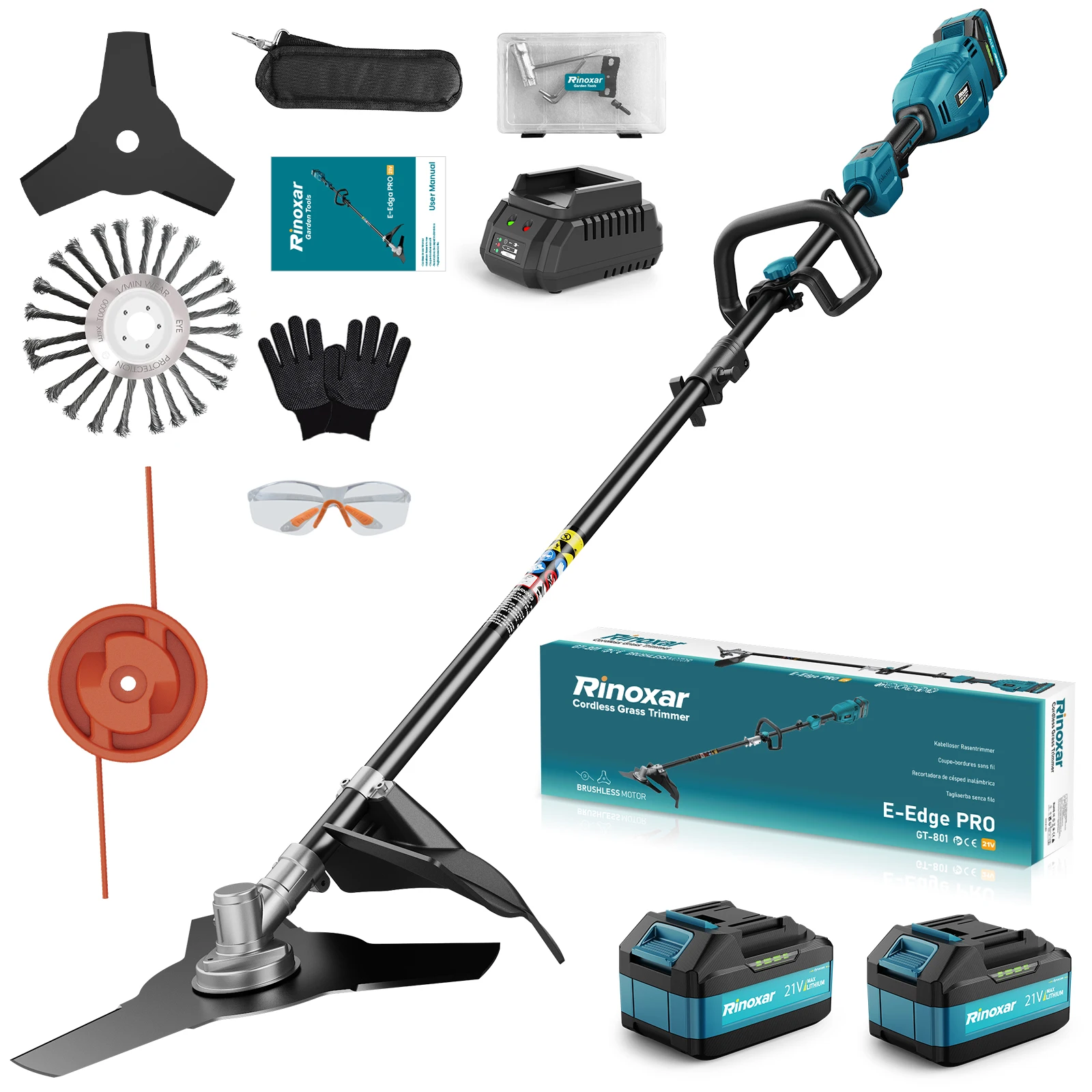 12000RPM Debroussailleuse Electrique sans Fil, Coupe Bordure Sans Fil avec 2x 5200mAh Batterie, Moteur Brushless, 3 Types de Lames, Diamètre de coupe 26 cm