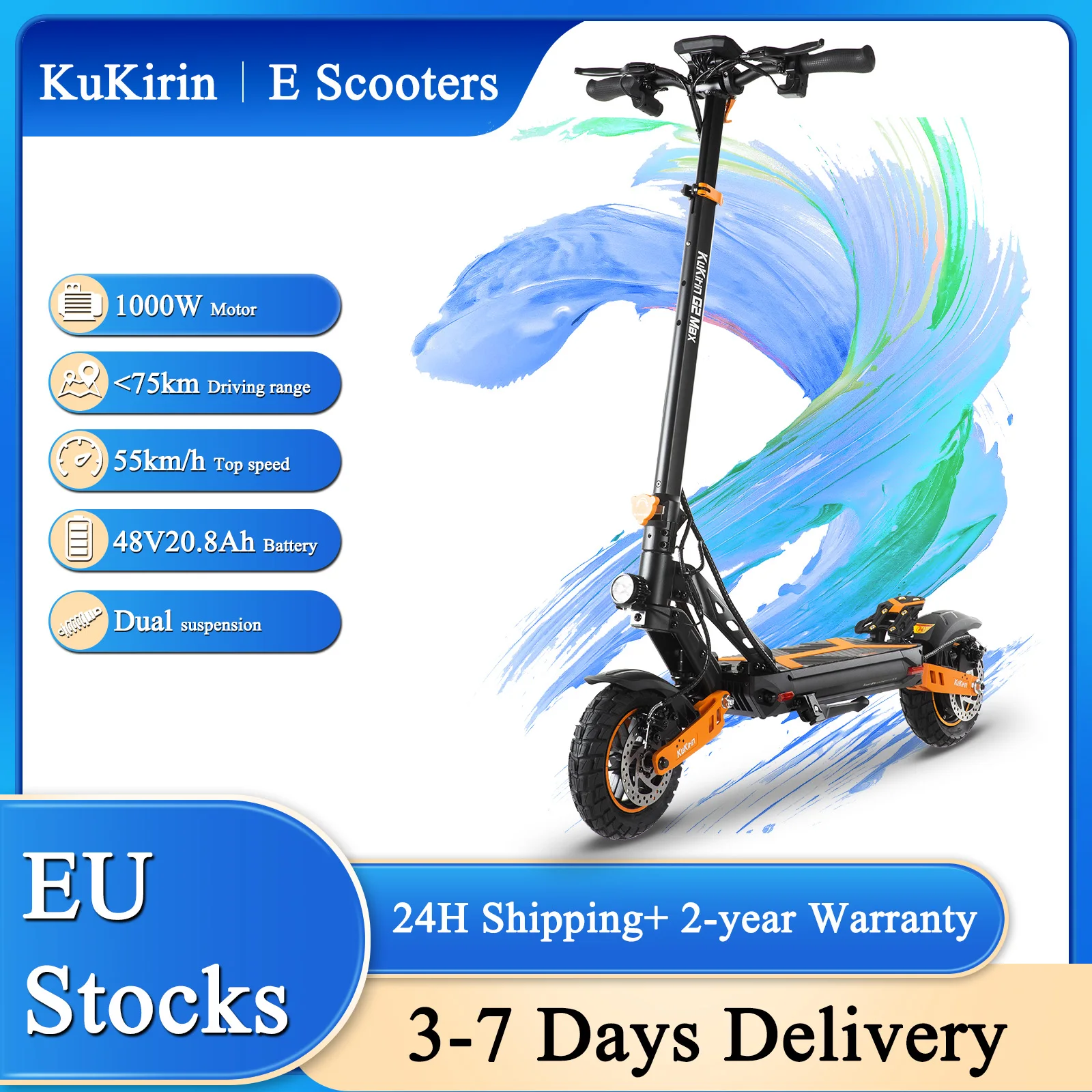 Patinete Eléctrico Plegable KuKirin Neumáticos Todoterreno