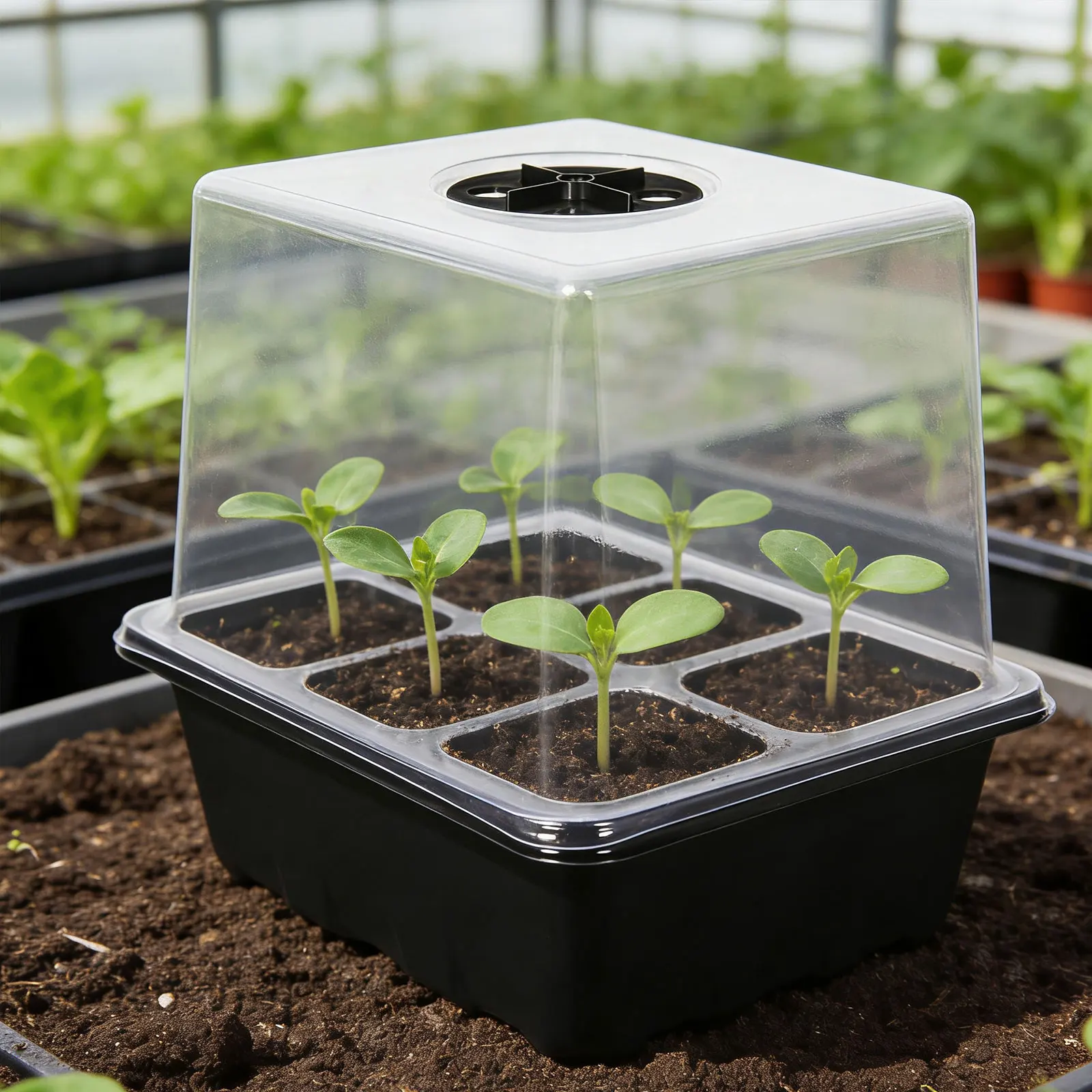 Bandeja de inicio de plantas con tapa, contenedor de cultivo de plantas de 6 celdas para jardinería interior, microgreens cultivadores de pasto de trigo